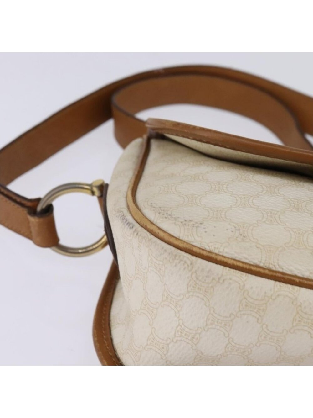 Authentic CELINE Macadam Canvas Shoulder Bag PVC Leather White Gold - Picture 7 of 16